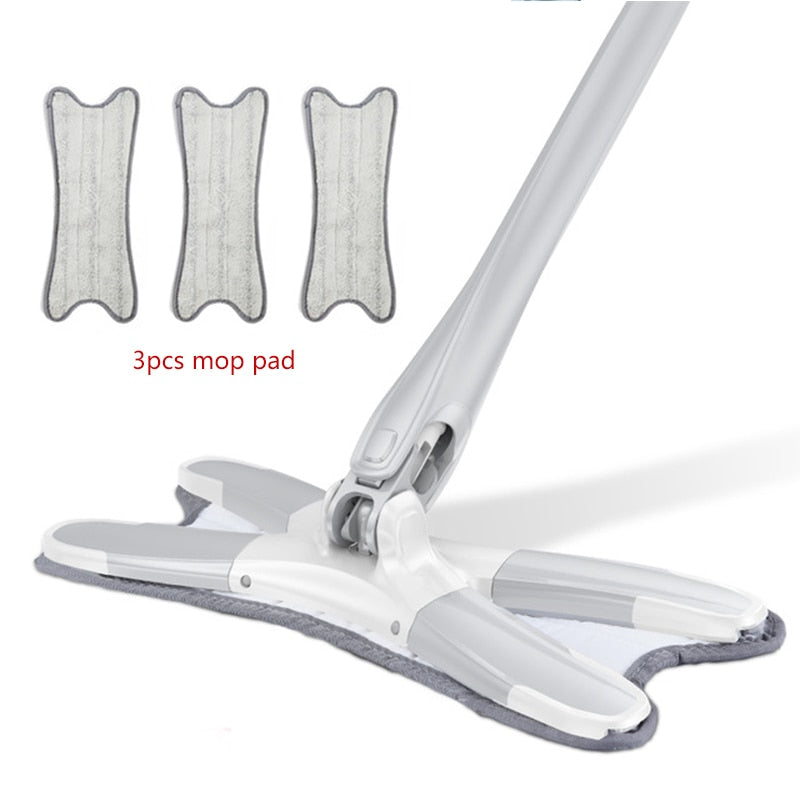 X-type Floor Mop with 3pcs Reusable Microfiber Pads 360 Degree Flat Mop for Home Replace Hand-free Wash Household Cleaning Tools - Snapmart.store