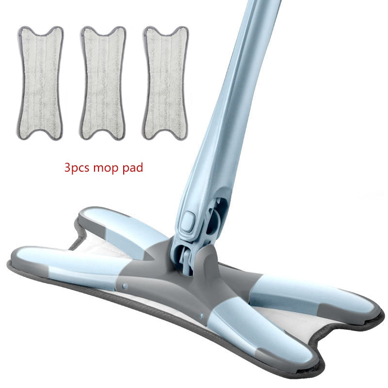 X-type Floor Mop with 3pcs Reusable Microfiber Pads 360 Degree Flat Mop for Home Replace Hand-free Wash Household Cleaning Tools - Snapmart.store
