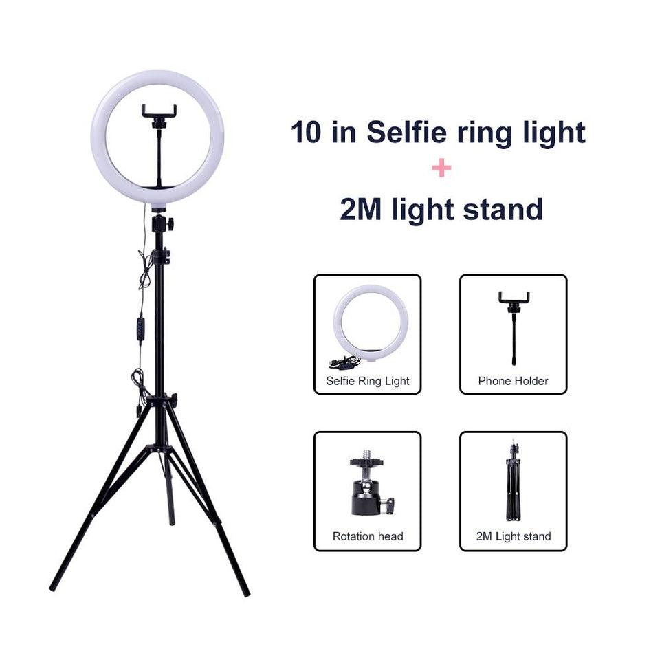 Video Light Dimmable LED Selfie Ring Light USB ring lamp Photography Light with Phone Holder 2M tripod stand for Makeup Youtube - Snapmart.store