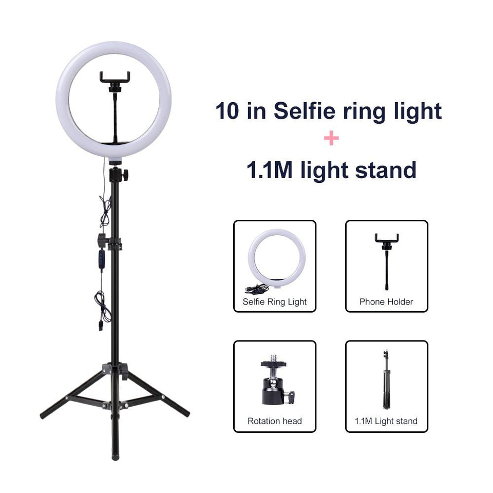Video Light Dimmable LED Selfie Ring Light USB ring lamp Photography Light with Phone Holder 2M tripod stand for Makeup Youtube - Snapmart.store