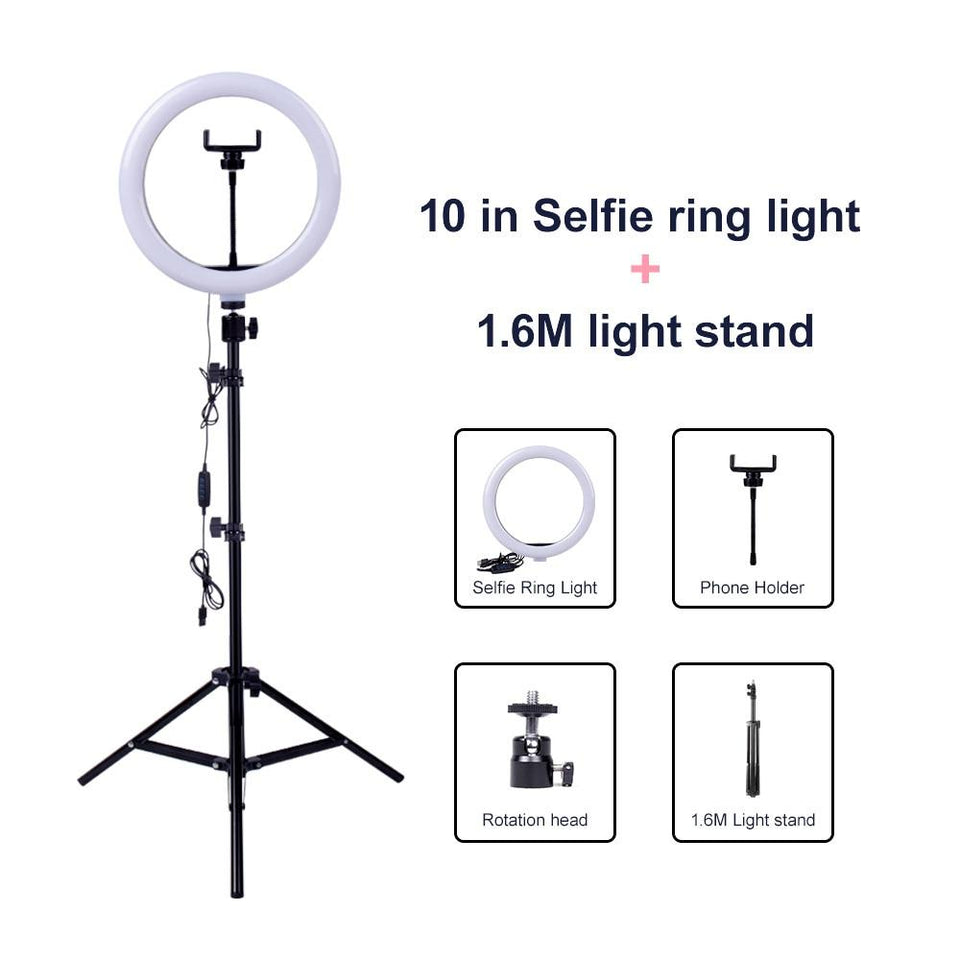 Video Light Dimmable LED Selfie Ring Light USB ring lamp Photography Light with Phone Holder 2M tripod stand for Makeup Youtube - Snapmart.store