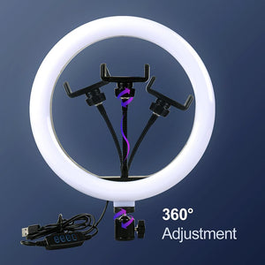 Video Light Dimmable LED Selfie Ring Light USB ring lamp Photography Light with Phone Holder 2M tripod stand for Makeup Youtube - Snapmart.store