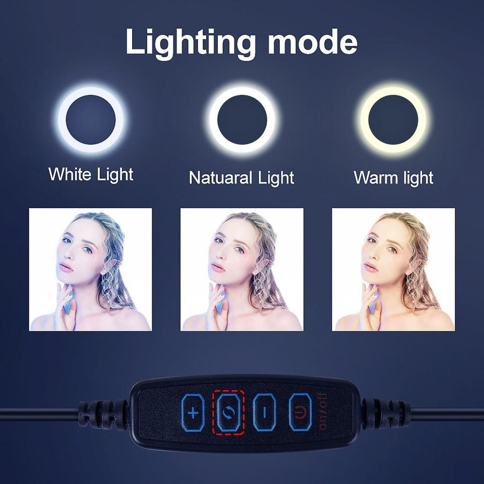 Video Light Dimmable LED Selfie Ring Light USB ring lamp Photography Light with Phone Holder 2M tripod stand for Makeup Youtube - Snapmart.store