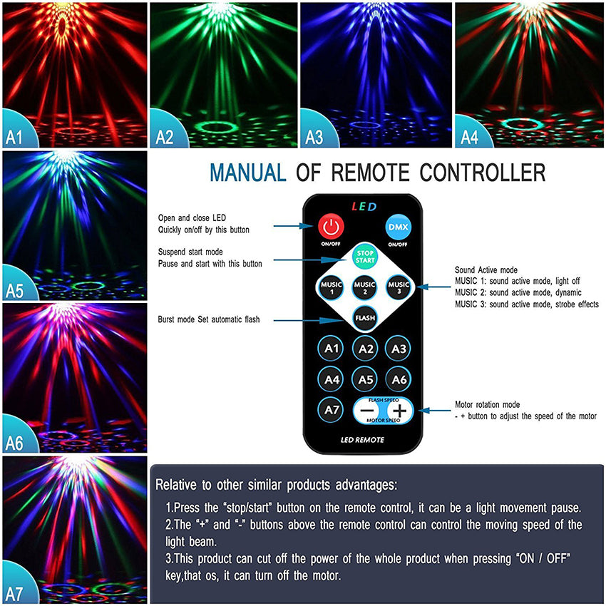 Sound Activated Rotating Disco Ball Party Lights Strobe Light 3W RGB LED Stage Lights For Christmas Home KTV Xmas Wedding Show - Snapmart.store