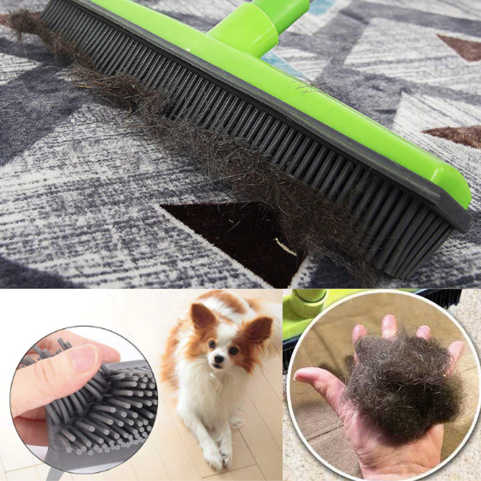 Miracle Broom 3-in-1 Bristles Sweeper Squeegee Scratch Free Bristle Broom for Pet Cat Dog Hair Carpet Hardwood Windows - Snapmart.store